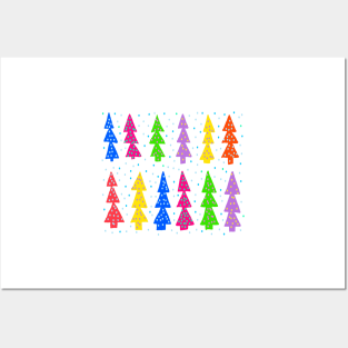 Festive Christmas Trees in Rainbow Colors Posters and Art